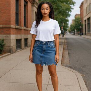 Zara Denim Fringe & Frayed Mini Skirt in Blue Wash Size Medium
